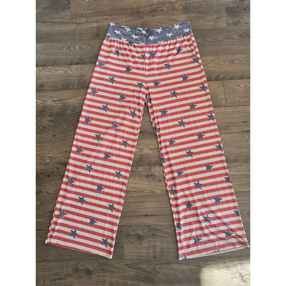 Women's American Flag Stars Stripes Palazzo Lounge Pants Plus Size XXL Patriotic